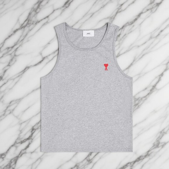 Ami Paris Heart Chest Logo Tee Sleeveless Top - Picture 1 of 8